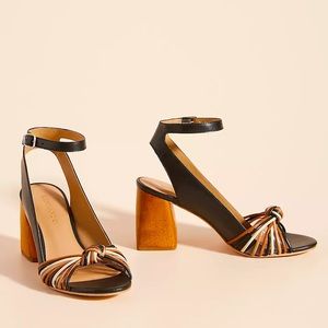 Anthropologie Bernardo Nadia Knot Block Heel Ankle Buckle Slingback Heels